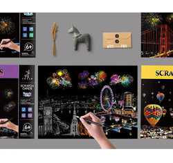 4 Pcs Magic Scratch Paper, City Night Scene Clip Art, Hot Air Balloon, Eiffel Tower, Adult Stress Relief Toy, Creative Gift