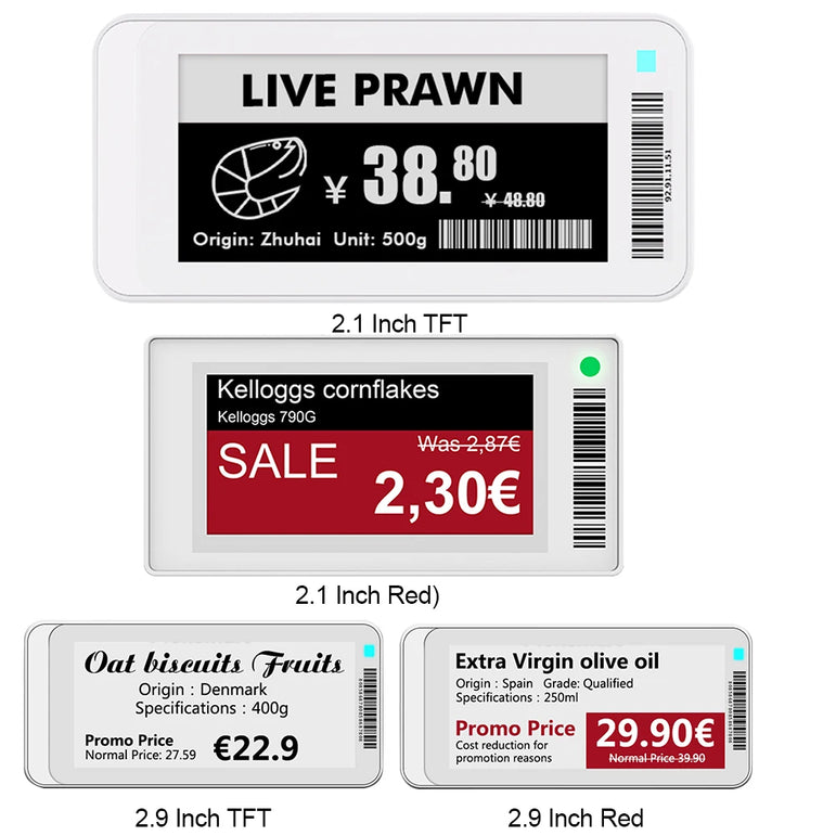 2.1'' 2.9'' E-paper E-Ink EInk Display Screen NFC BT Version App Operating Software TFT Screen IP65 Electronic Price Tag Card