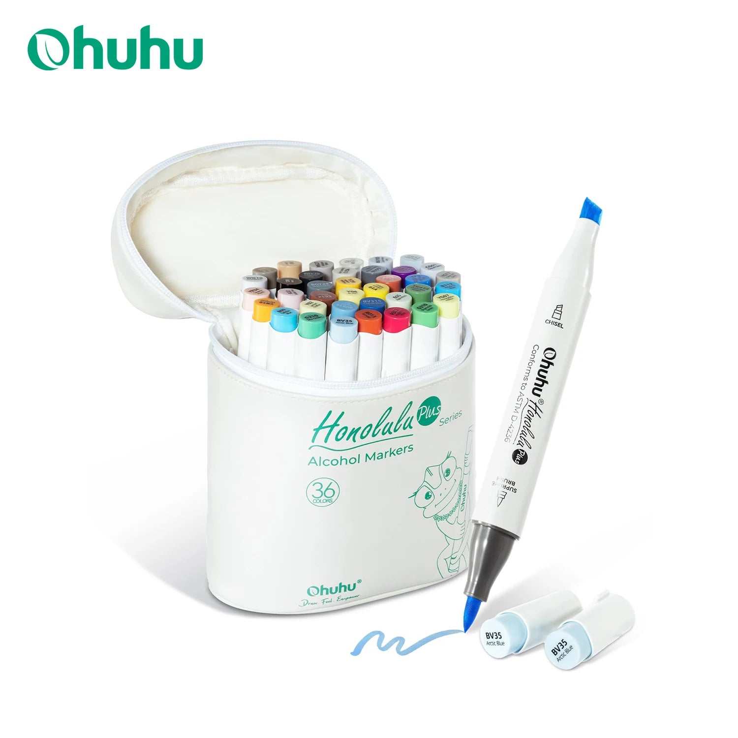 Ohuhu Honolulu Plus 36 Colors Alcohol Markers Double Tipped Art Marker Set Refillable Marker Pen Coloring Illustrations Drawing