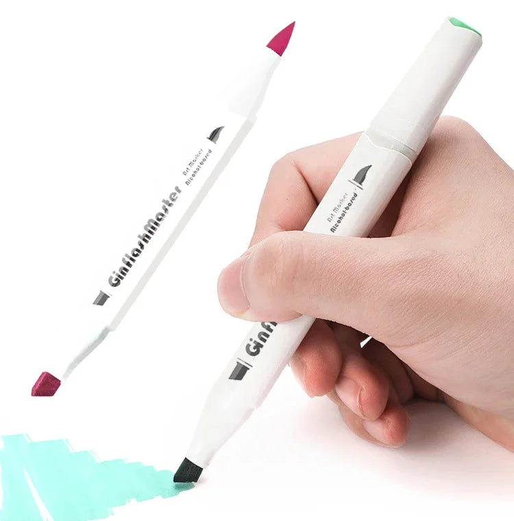 Ginflash Soft brush & Chisel Art Markers Brush Pen Sketch Alcohol Based Markers Dual Head Manga Drawing Art Supplies
