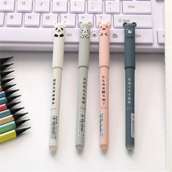 4pcs Cartoon Animals Erasable Gel Pen 0.35mm Refill Rods Kawaii Panda Pig Cat Ballpoint Pen Washable Handle For School Supplies