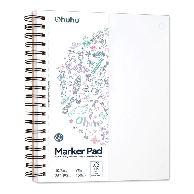Ohuhu Double Sided Marker Pads Art Sketchbook Bleedproof Spiral Bound Sketching Book for Alcohol Markers Drawing Notebook School