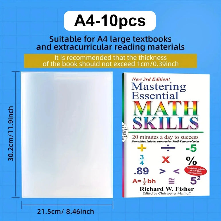 10PC-A4/16K Transparent Book Cover Protector High Transparency PP Material Adjustable and Reusable School Stationery for Student