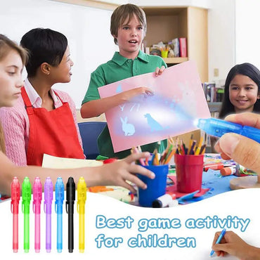 7pcs UV Light Pen Invisible Magic Pencil Secret Fluorescent Pen For Writing Pad Kids Child Drawing Painting Board Safety To Use