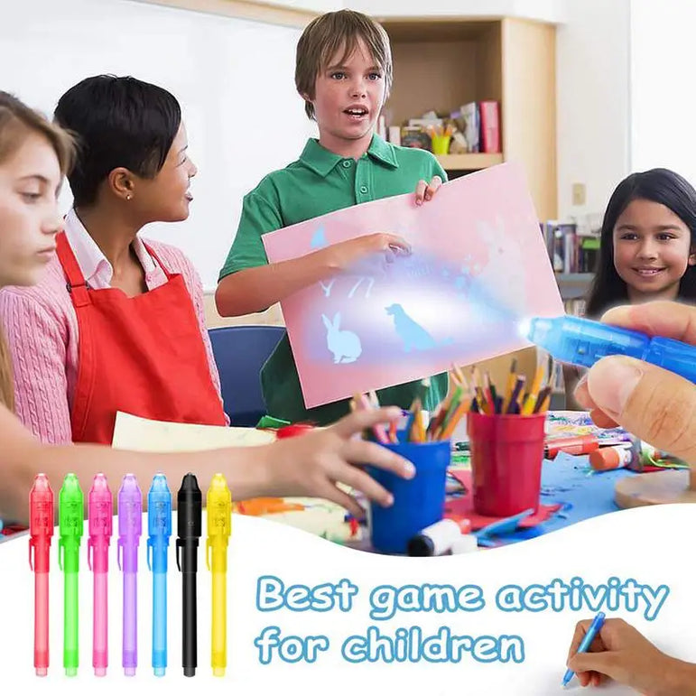 7pcs UV Light Pen Invisible Magic Pencil Secret Fluorescent Pen For Writing Pad Kids Child Drawing Painting Board Safety To Use