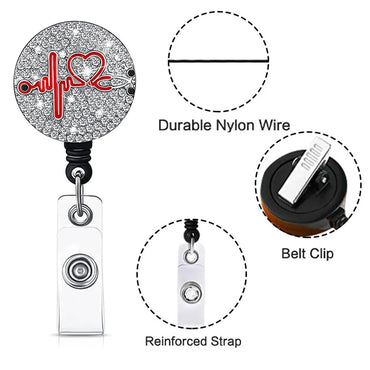 1pc Fashion Cute Rhinestones Retractable Nurse Badge Reel Clip Badge Holder Students Doctor ID Card Holder Keychain Gift