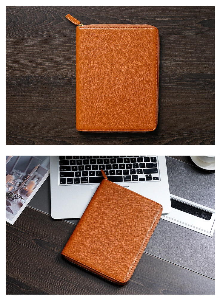 Moterm Genuine Pebbled Grain Leather A5 Zip Cover with Top Pocket Cowhide Planner Zipper Notebook Organizer Agenda Journal Diary