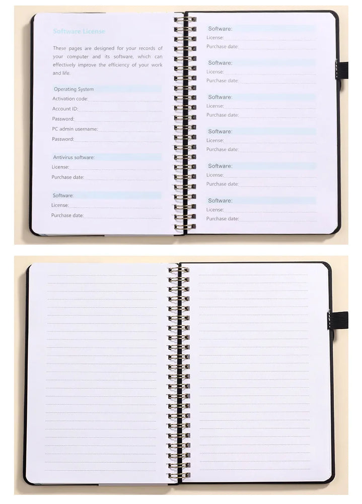 Spiral Password Keeper Book 56 Sheets Alphabetical Tabs Notebook PU Leather Cover Pen Holder Secure Internet Password Organizer