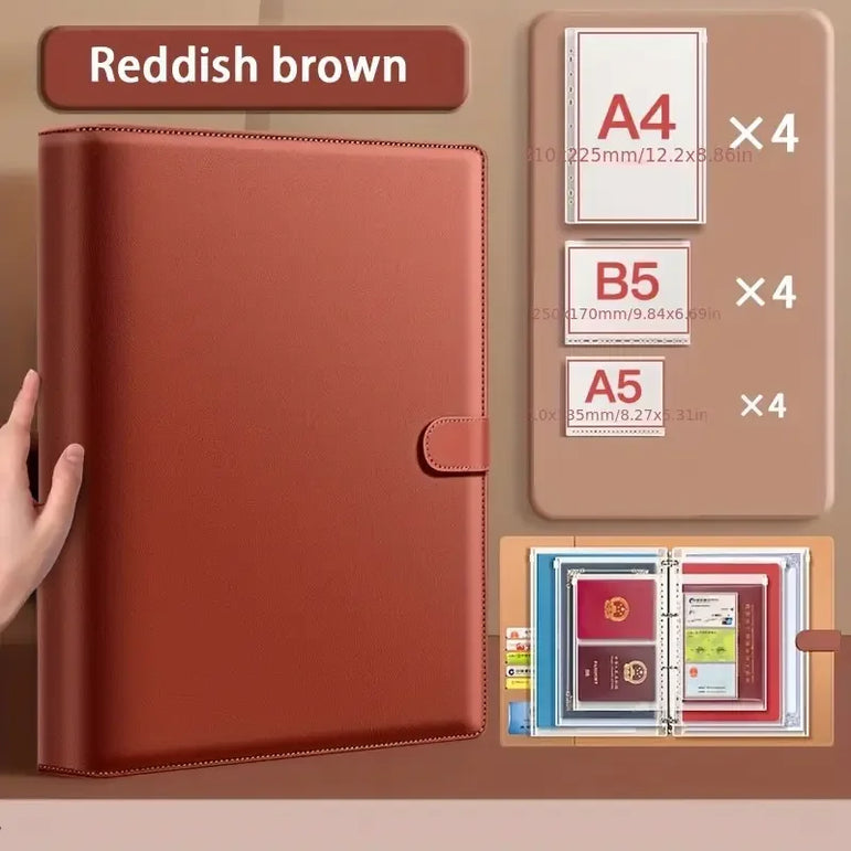 Thick Leather A4 Binder Notebook Family Document Collector File Folders Organizer Office School Supplies