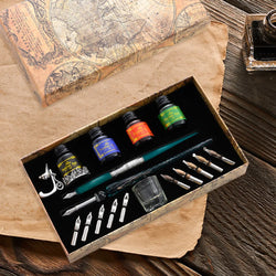European Dip Pen Fountain Retro Starry Sky Glass Ink Calligraphy Student Writing Exquisite Stationery Dip Pen Sets Gift