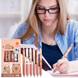 6Pcs Cute Cartoon Capybara Retractable Erasable Pens Cute Capybara Pens Nibs Blue Ink Writing Supplies Aesthetic Stationery