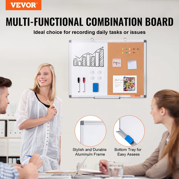 SucceBuy Whiteboard&Cork Board 2-in-1 Magnetic Dry Erase/with Linen Surface Bulletin Board for Wall Mount for School Home Office
