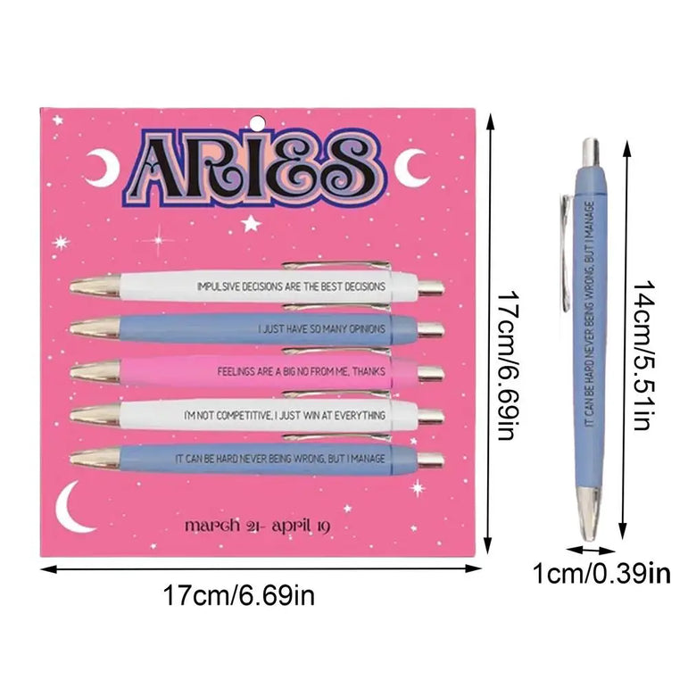 Funny Adult Pens Retractable Ballpoint Pen 5pcs Cute Constellation Pattern Pen Set Stationery Supplies For Homes Classrooms