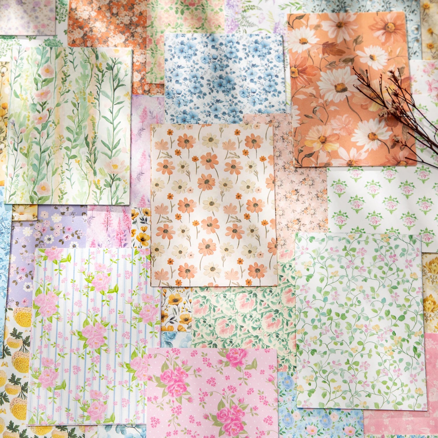50 Sheets Vintage Floral patter Materials Paper DIY Scrapbooking Decor Craft Paper Collage Junk Journal Aesthetics Stationery