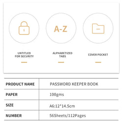 Spiral Password Keeper Book 56 Sheets Alphabetical Tabs Notebook PU Leather Cover Pen Holder Secure Internet Password Organizer