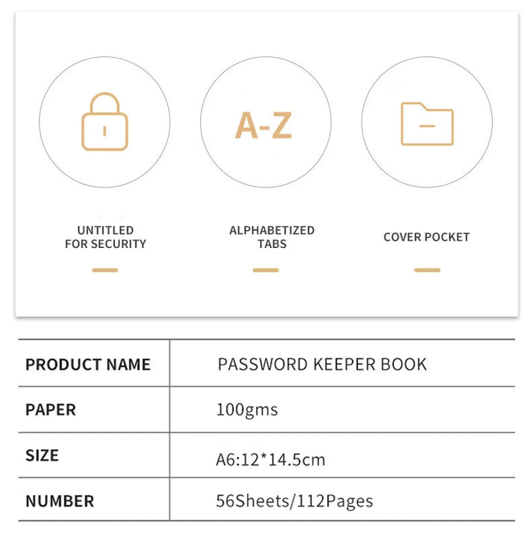 Spiral Password Keeper Book 56 Sheets Alphabetical Tabs Notebook PU Leather Cover Pen Holder Secure Internet Password Organizer