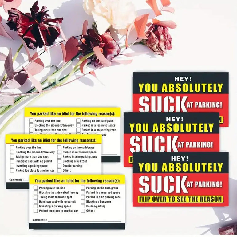 50Pcs Bad Parking Cards You Parked Like An Idiot Cards Bad Parking Cards Funny Parking Violation Bad Cards Multiple Reason