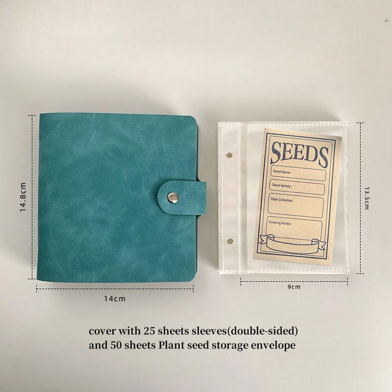 Large Capacity 5inch 2rings Seed Organizer Binder Insertable PU Leather Album for Seed Storage,Gardening Journal,Plant Envelopes
