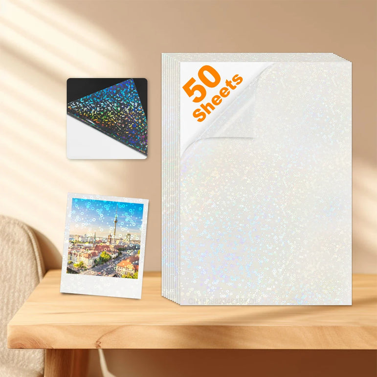 50 Sheets Glitter Cold Lminated Film Overlay Photo Paper Card DIY A4 Size Cold Laminating Sheet Waterproof Transparent Paper