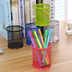 1Pcs Pencil Holder Office Desk Metal Mesh Square Round Pen Pot Cup Case Container Organiser Durable Pencil Case