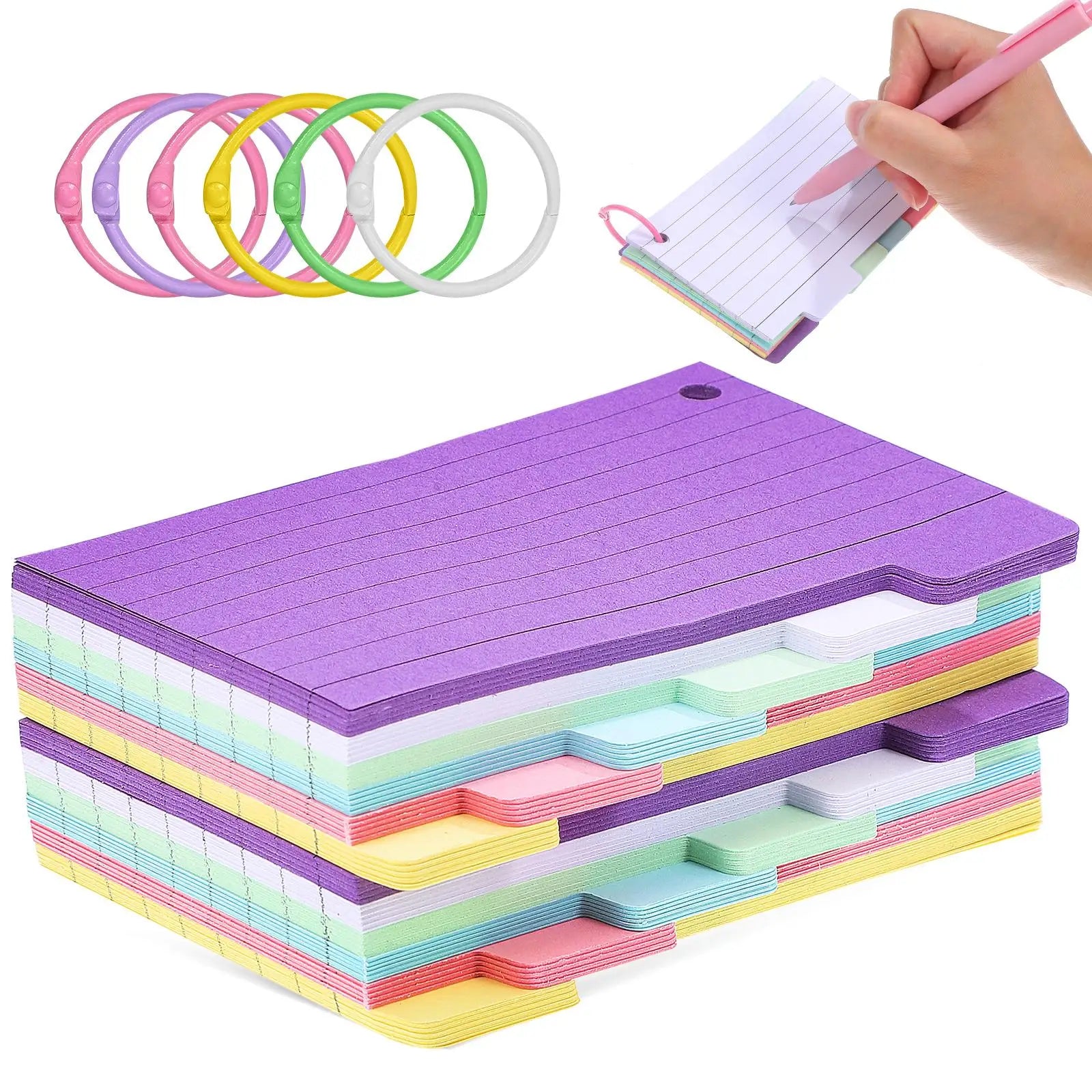 300 Sheets Coil Memo Pad Index Cards Colored Lined Rings Study Learning Flash Ruled Notebooks Writing Pads Vocabulary Memory