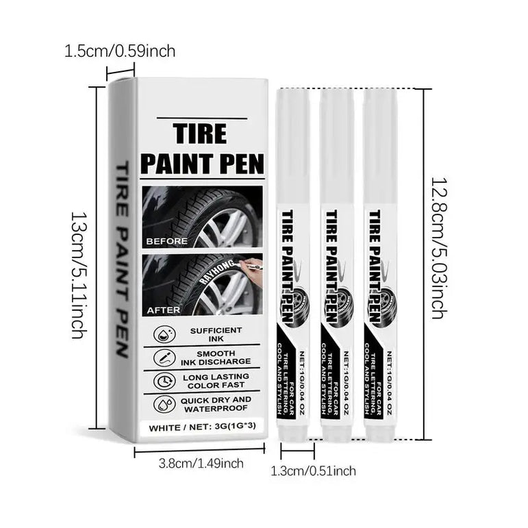 Tire Paint Pen 3X White Tire Marker Pens Marking Pens Oil Based Marker Pen Quick Dry Permanent Markers For Tire Rubber Wood