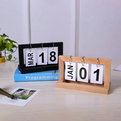 INS Nordic Style Wooden Perpetual Calendar Flip Month Date Display Desktop Schedule Daily Planner Office Home Decor Photo Props