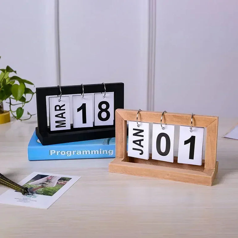 INS Nordic Style Wooden Perpetual Calendar Flip Month Date Display Desktop Schedule Daily Planner Office Home Decor Photo Props