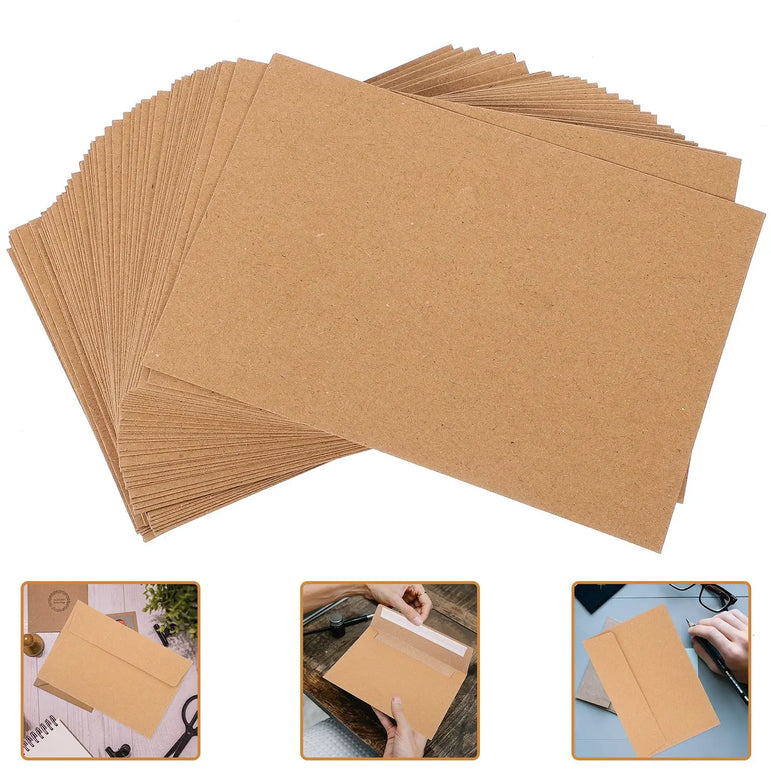 50Pcs Invitation Card Blank Brown Paper Envelope Paper Set Retro Style Suitable For Christmas Valentine's Day And Other Festival