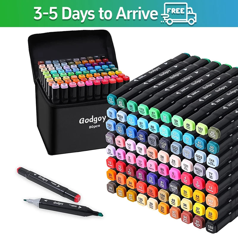 Markers, 80/120/168 Colors Two Color Professional Permanent Sketch Markers For Adult Coloring, Illustration And Artistic Drawing