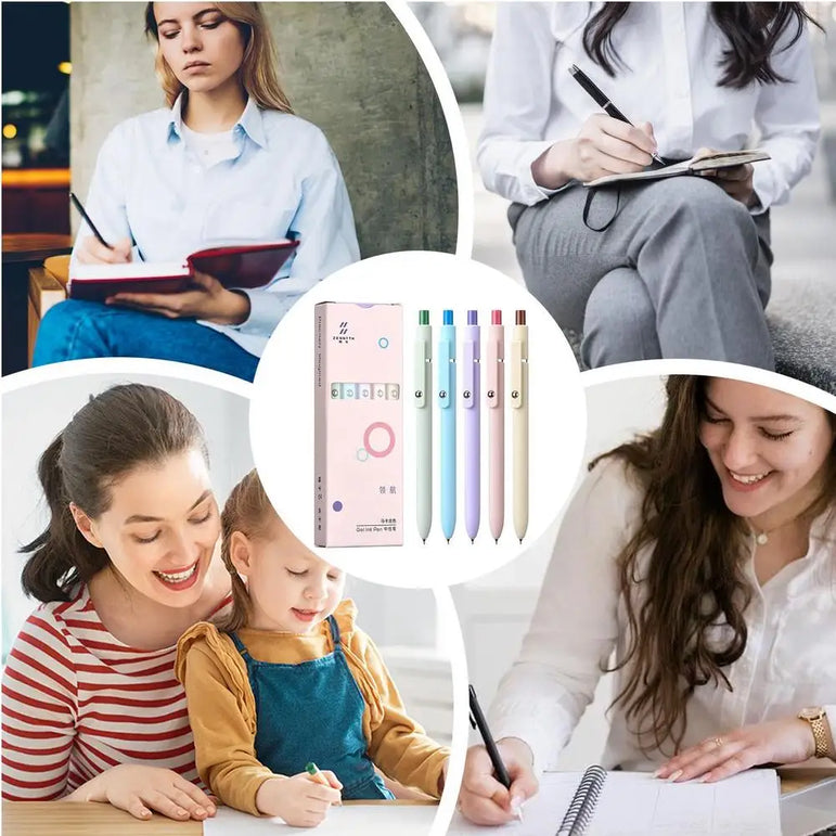 5 Pack 0.5mm Black Ink Pen Fine Tip Smooth Writing Used for Diary Notes Cute Office Study Supplies Gifts for Women Men