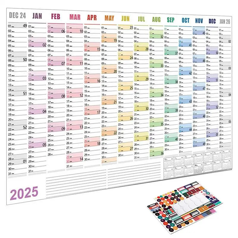 Full Year Wall Calendar 2025 365 Day Poster Calendar Wall Hanging Yearly Planner Thick Paper Calendar With Colored Stickers