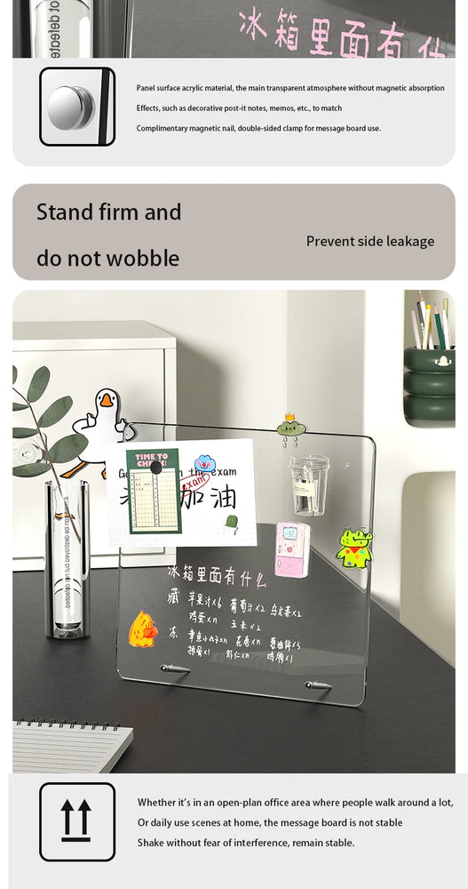 Desktop message board Acrylic transparent notepad Office memo board can be written home memo board magnetic desktop board