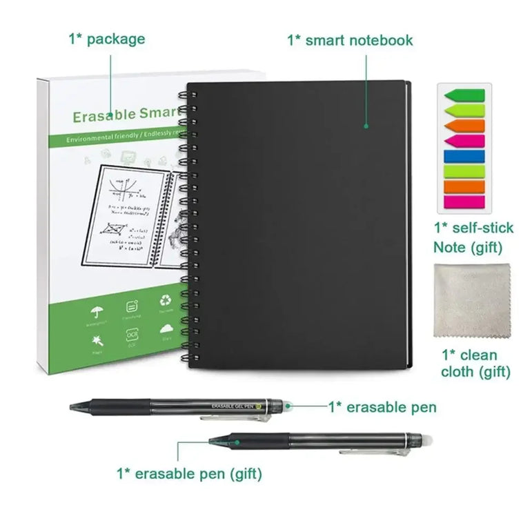 HOMESTEC A4 Reusable Erasable Notebook With Pen&Cloth Microwave Heating Waterproof Notepad Office School Smart Notebook