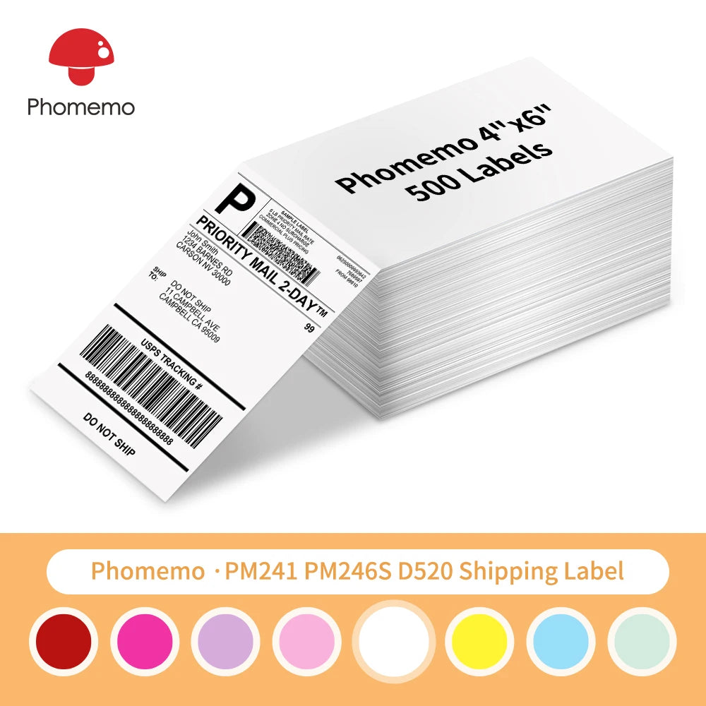100/500 Sheets  Phomemo Thermal Label Sticker 100x150mm Shipping Labels for Postage Barcode Compatible with PM241 PM246S Printer