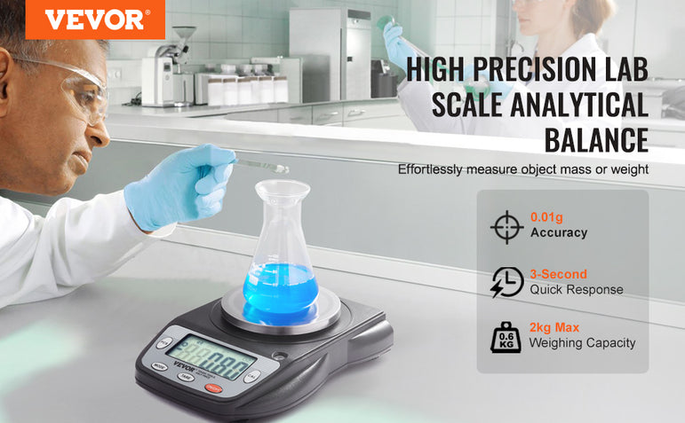 VEVOR Analytical Balance 600x 0.01g Accuracy High Precision Lab Scale LCD Display Digital Jewelry Weighing Scale for Lab Jewelry