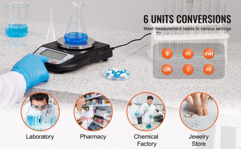 VEVOR Analytical Balance 600x 0.01g Accuracy High Precision Lab Scale LCD Display Digital Jewelry Weighing Scale for Lab Jewelry