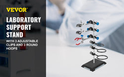 VEVOR Laboratory Support Stand Rack With 3 Adjustable Clips and 3 Hoods School Supplies Stainless for Chemical Biology Teaching
