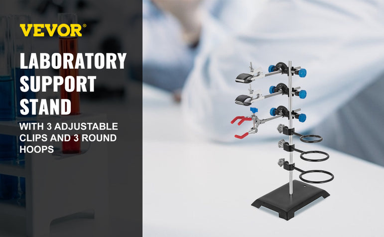 VEVOR Laboratory Support Stand Rack With 3 Adjustable Clips and 3 Hoods School Supplies Stainless for Chemical Biology Teaching