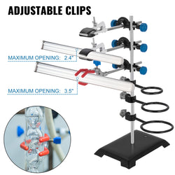 VEVOR Laboratory Support Stand Rack With 3 Adjustable Clips and 3 Hoods School Supplies Stainless for Chemical Biology Teaching