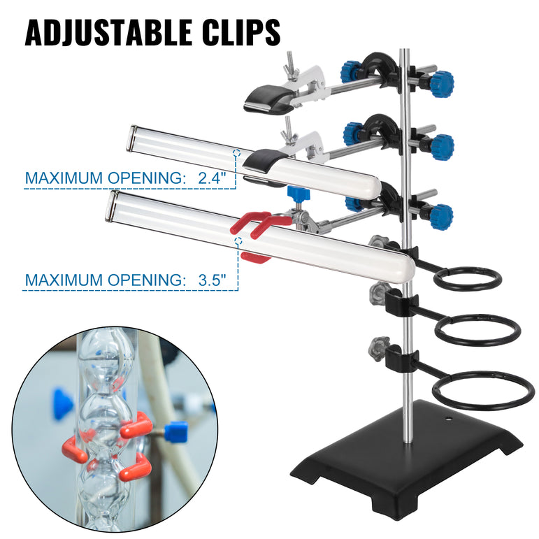 VEVOR Laboratory Support Stand Rack With 3 Adjustable Clips and 3 Hoods School Supplies Stainless for Chemical Biology Teaching