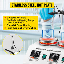 VEVOR 1/2/4/6 Heads Magnetic Agitador With Hot Plate Vortex Electric Shaker Mixer Portable Blender Stirrer Bar for Chemical Lab
