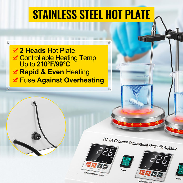 VEVOR 1/2/4/6 Heads Magnetic Agitador With Hot Plate Vortex Electric Shaker Mixer Portable Blender Stirrer Bar for Chemical Lab