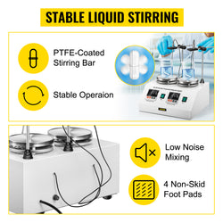 VEVOR 1/2/4/6 Heads Magnetic Agitador With Hot Plate Vortex Electric Shaker Mixer Portable Blender Stirrer Bar for Chemical Lab