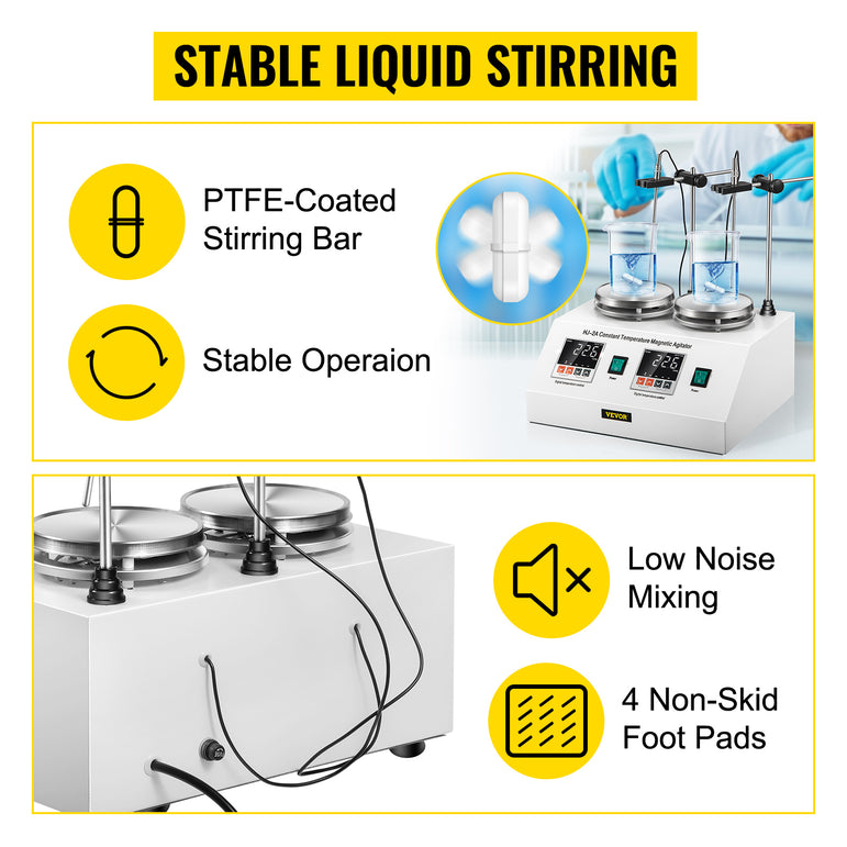 VEVOR 1/2/4/6 Heads Magnetic Agitador With Hot Plate Vortex Electric Shaker Mixer Portable Blender Stirrer Bar for Chemical Lab